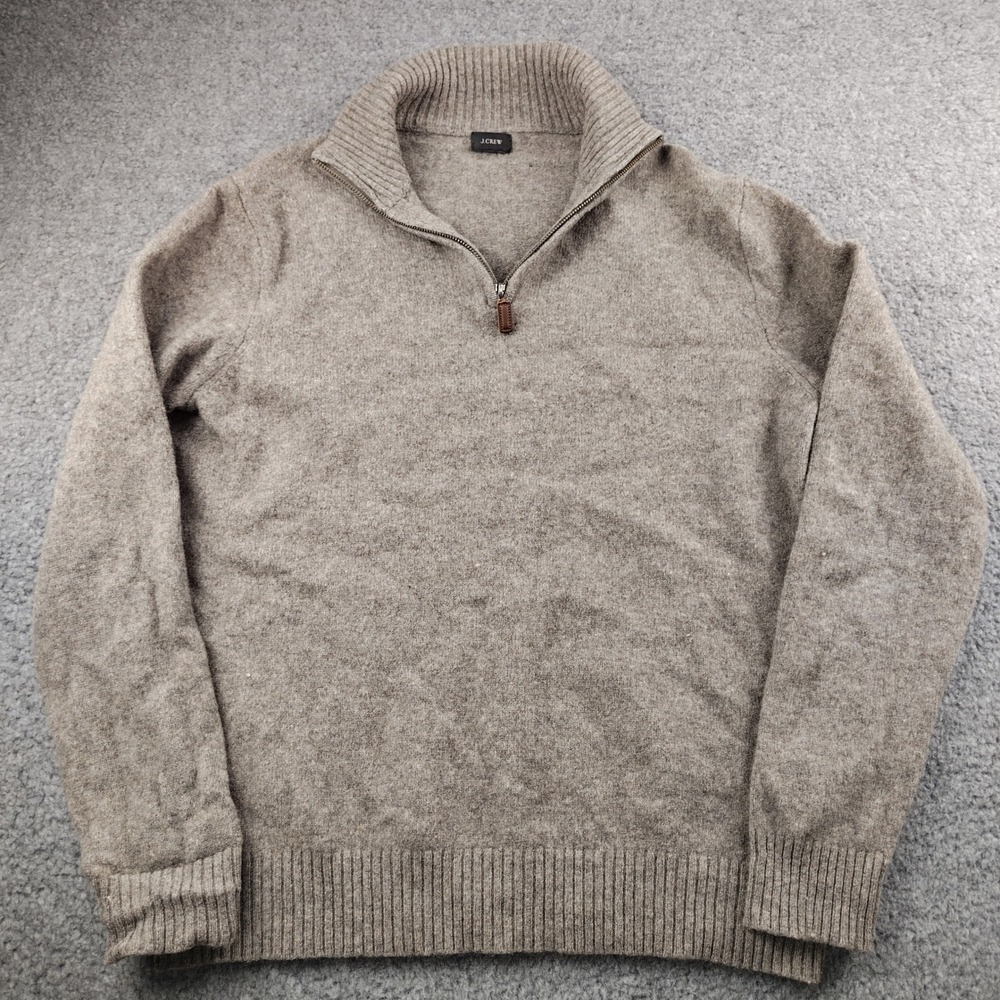 J.Crew 100% Lambswool Quarter Zip Sweater Brown Oatmeal Pullover Mens Medium